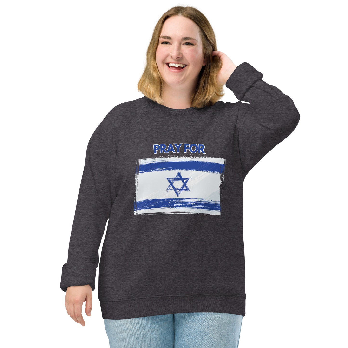 Unisex organic raglan sweatshirt - PRAY FOR ISRAEL