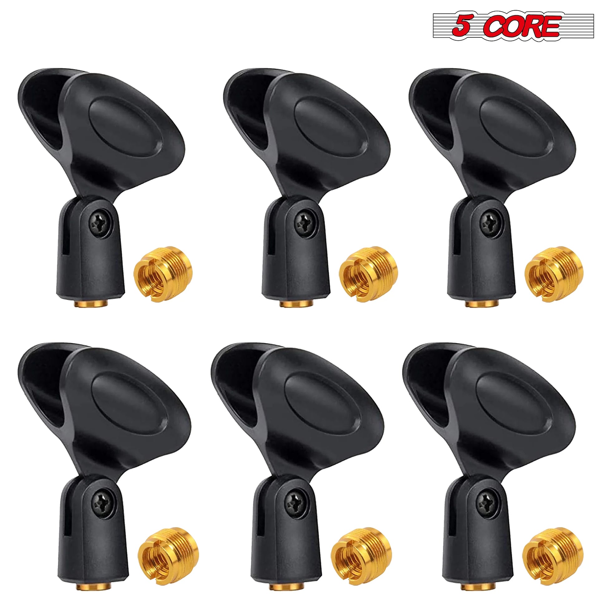 5 Core Universal Microphone Clip Holder| Durable Mic Clip with Nut Adapters 5/8" to 3/8", 6 Pack, Black- MC 02 6PCS